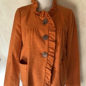 J.Crew Orange Ruffle Button Front Jacket